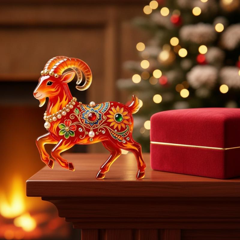 -2D Acrylic Goat Christmas Tree Pendants Cute Animal Sheep Hanging Ornaments For Xmas Tree Decor Party Supplies New Year Gifts 7