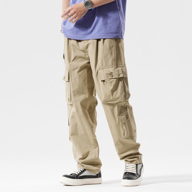 

Retro overalls men s multi-functional pocket trousers casual loose silhouette straight-leg trousers sweatpants XXXL абрикосовый