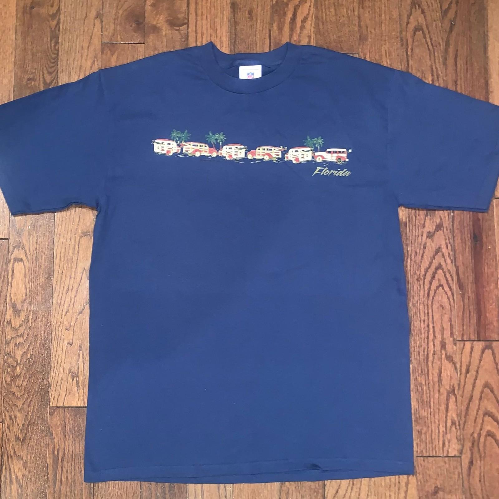 Vintage NFL Florida Men’s L Retro Cars & Palm Trees Graphic – Navy B Unisex T-Shirt XXXL