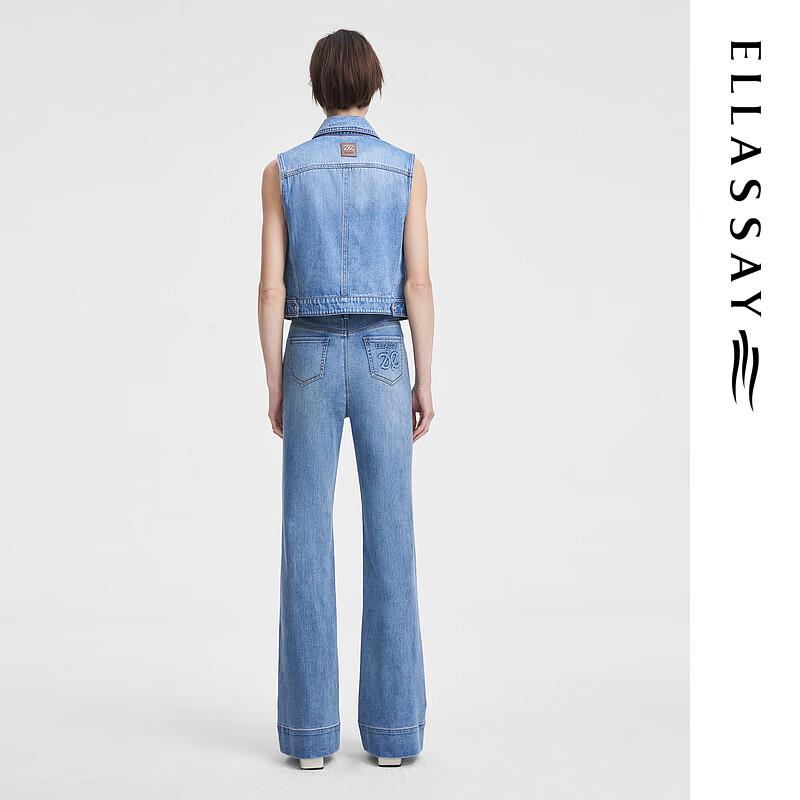 ELLASSAY Women's High-Waist Washed Slight Flare Straight-Leg Denim Jeans