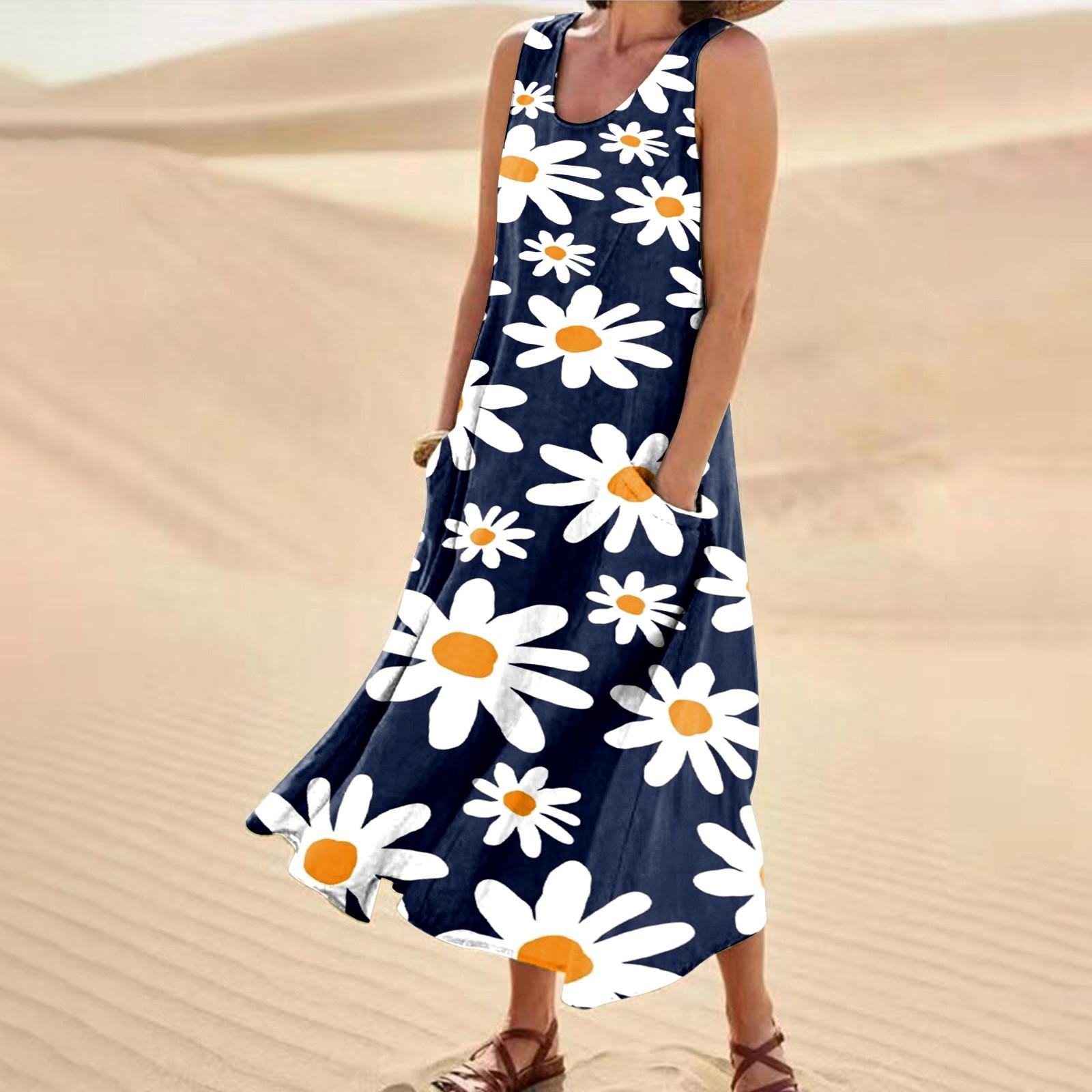 

Женское модное повседневное однотонное хлопковое льняное платье без рукавов с карманами M