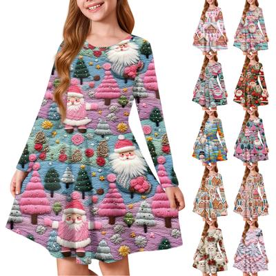 Mädchen Prinzessinnenkleid - Langarm A-Linien T-Shirt Kleid Weihnachtstag