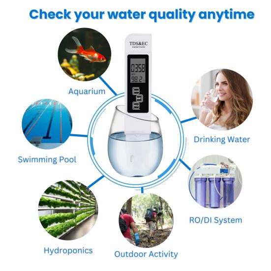 4-in-1 TDS Water Quality Test Pen Digital Display High Precise Portable Battery Powered Multi-Function Digital Water Purity Tester