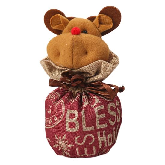 Christmas Drawstring Gift Bag 3D Plush Reindeer Santa Snowman Fruit Sacks Reusable Fabric Candies Goodie Storage Bag for Xmas Party Favors