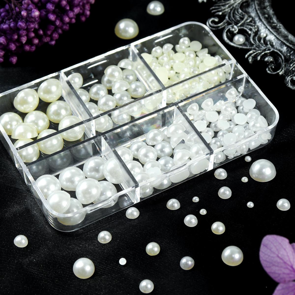 

1 коробка полукруглых плоских бусин с искусственным жемчугом, украшение для ногтей, белые, бежевые, 3D, аксессуары для ногтей, корейские принадлежности для маникюра своими руками