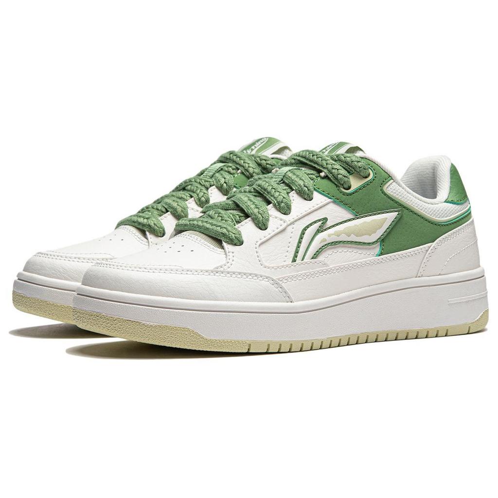 Li Ning Tianji Slip Resistant, Abrasion Resistant, Lightweight, Breathable Low Top Skateboard Shoes Women's White Green AGCU096-1