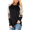 Women's  And Winter Fashion Leopard Print Striped Round Neck Long Sleeve Top