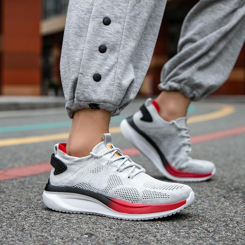 Trendy Grey Light Casual Sneakers Men Shoes Comfortable Socks Running Shoes Low Cut Breathable Mesh Large Size 46 Man Sneakers