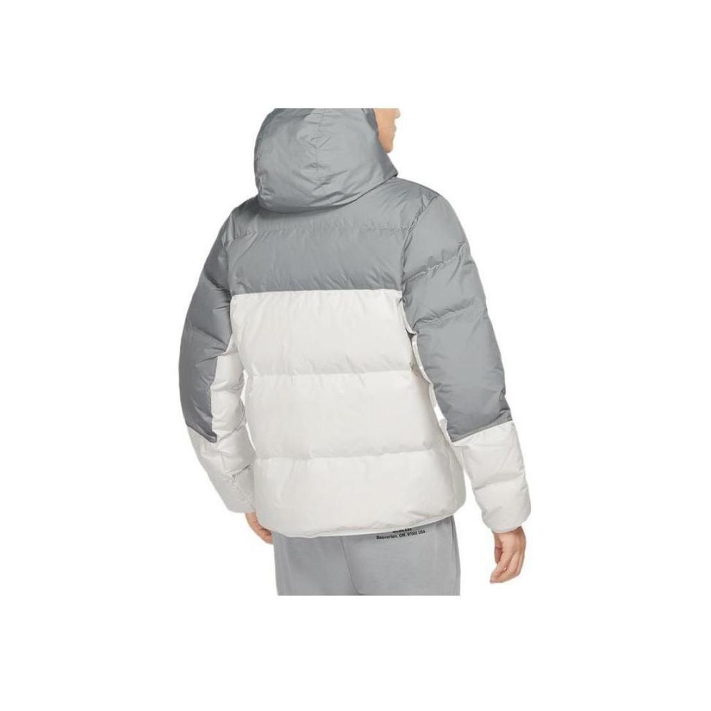 Nike Printed Logo Patchwork Hooded Down Jacket Men Outerwear Gray DV1132-084