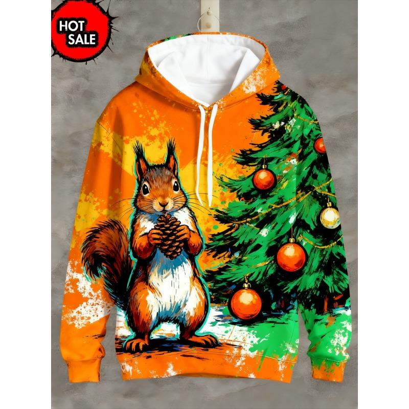 Funny Design Christmas Squirrel Deer 3D Printed Hoodies For Man Clothes Fashion New In Hoodie Santa Claus Cosplay Top Sweatshirt
