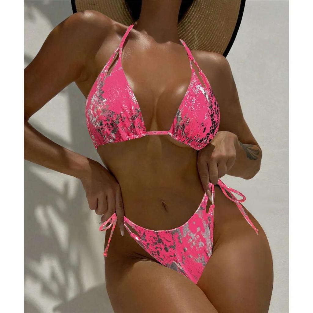 Sexy Printed Halter Strappy Bikini Female Swimsuit Women Swimwear Two-pieces Bikini Set Bather Bathing Suit Swim