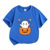 Kids Boys Girls 100% Cotton Crew Neck Short Sleeve T-Shirt, Cute Ghost In Pumpkin Hold Sparklers Print Casual Halloween Tee for Children Daily Wear Pa