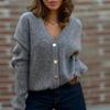 Women V Neck Slim Fit Thick Knit Cardigan Casual Sweater Outerwear