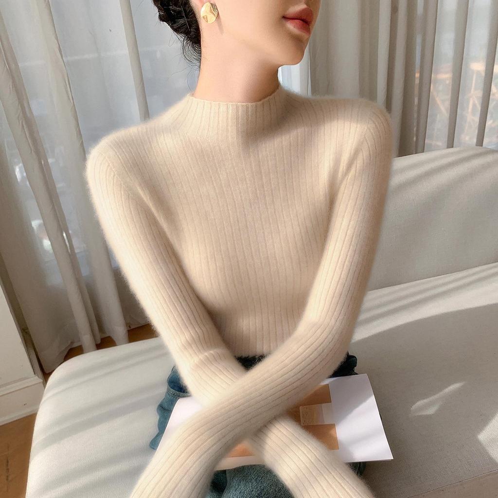 Women's Seamless High-Neck Cashmere Sweater - Autumn/Winter Slim Fit Knitwear