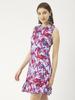 Moomaya Women  S Printed Short Dress, Sleeveless Frilled Hem Round Neck Mini