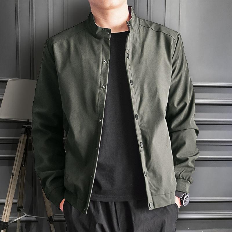 Spring and Autumn Seasons Thin Fashion Standing Collar Casual Loose Simple Solid Color Men's Long Sleeve Workwear Jacket