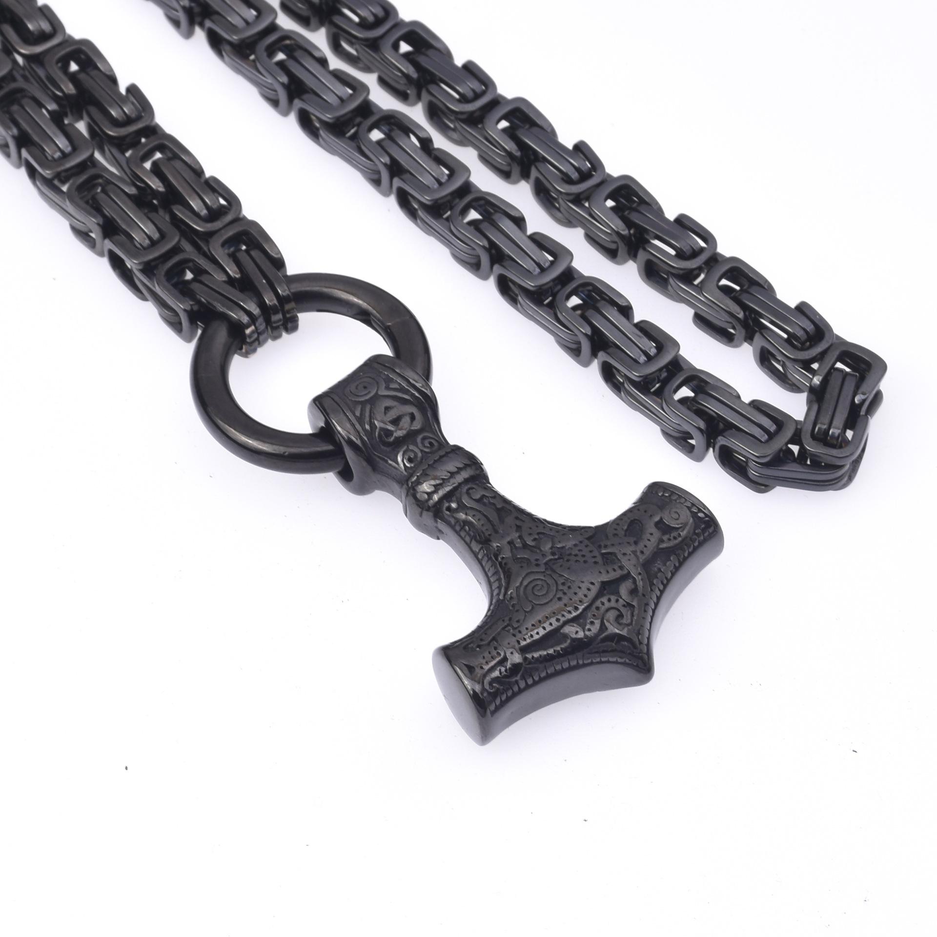 

Черное ожерелье с подвеской в ​​виде молота Тора из нержавеющей стали, мужское ожерелье с цепочкой властного императора