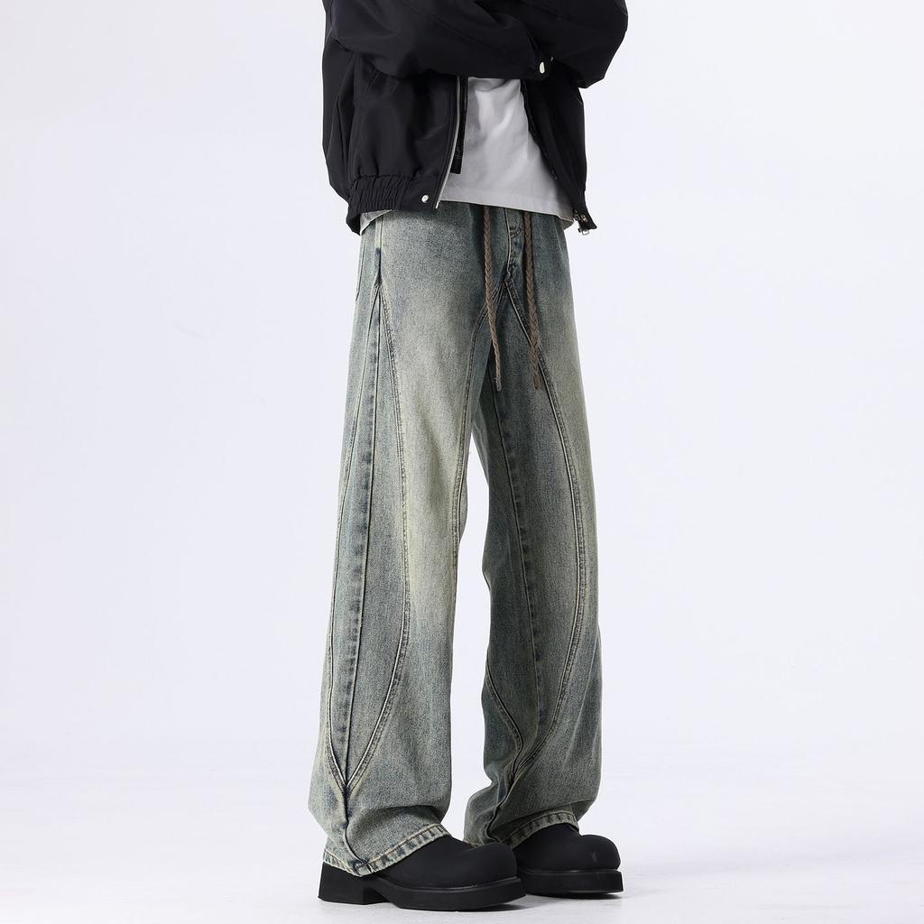 Advanced deconstruction splicing wide-leg loose straight jeans men's pants trend