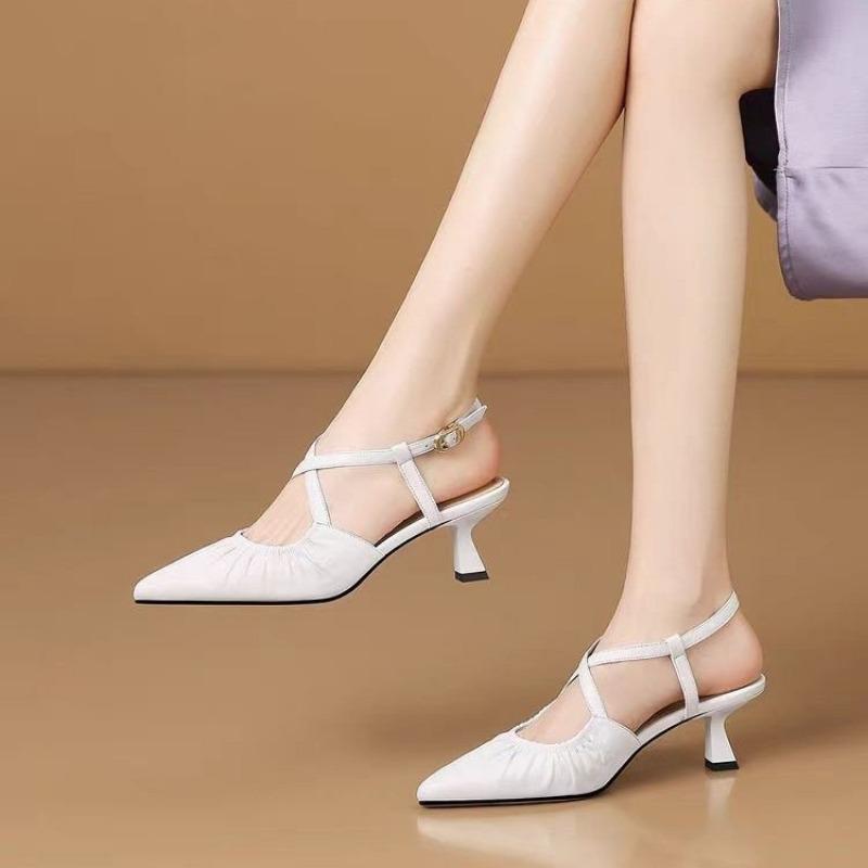 

Сандалии на шпильке с темпераментом, летние, новинка, заостренный носок, мелкий вырез, металлическая пряжка, ремешок-перемычка, противоскользящие, износостойкие, на высоком каблуке 35 белый