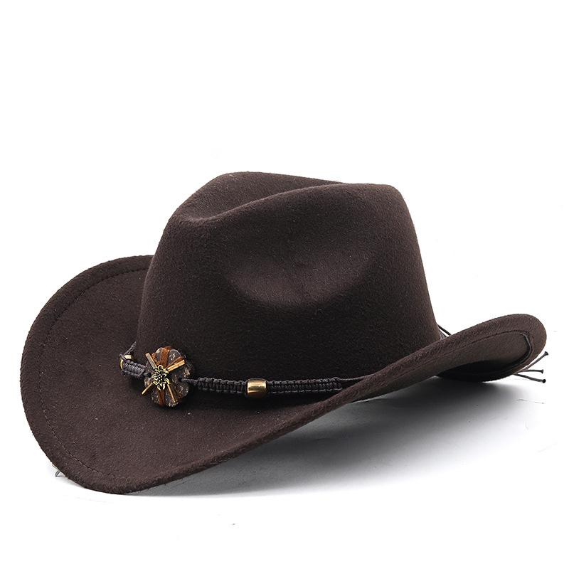Hot-selling new western cowboy hat woolen jazz top hat men and women's ethnic style autumn and winter felt hat big eaves hat