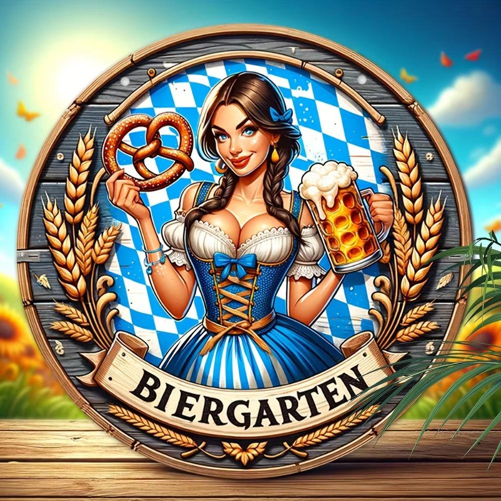 Oktoberfest-Inspired Sign , Vintage Beer & Pretzel Wreath Centerpiece, Perfect for Man Cave, Garage Decor, and Unique Gift Idea