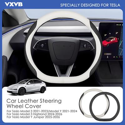 Car Leather Steering Wheel Cover Anti Slip 36cm Cover For Tesla Model 3/Y Model 3 Highland Model Y Juniper 2025 2026 Accessories
