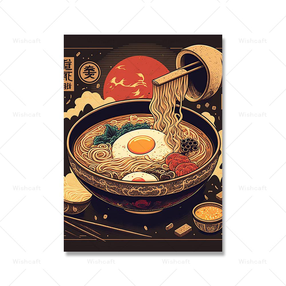 Ramen Japanese Food Wall Art Modern Vintage Cartoon Kitchen Decor Art Print Pictures Retro Funny Dining Room Canvas Painting