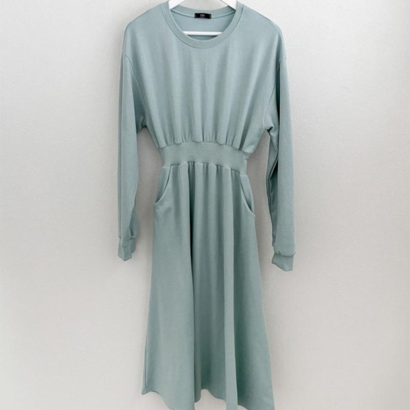 Shop   Women Round Waistband Daily Cotton Long Dress Ara Wdr 3021 Black