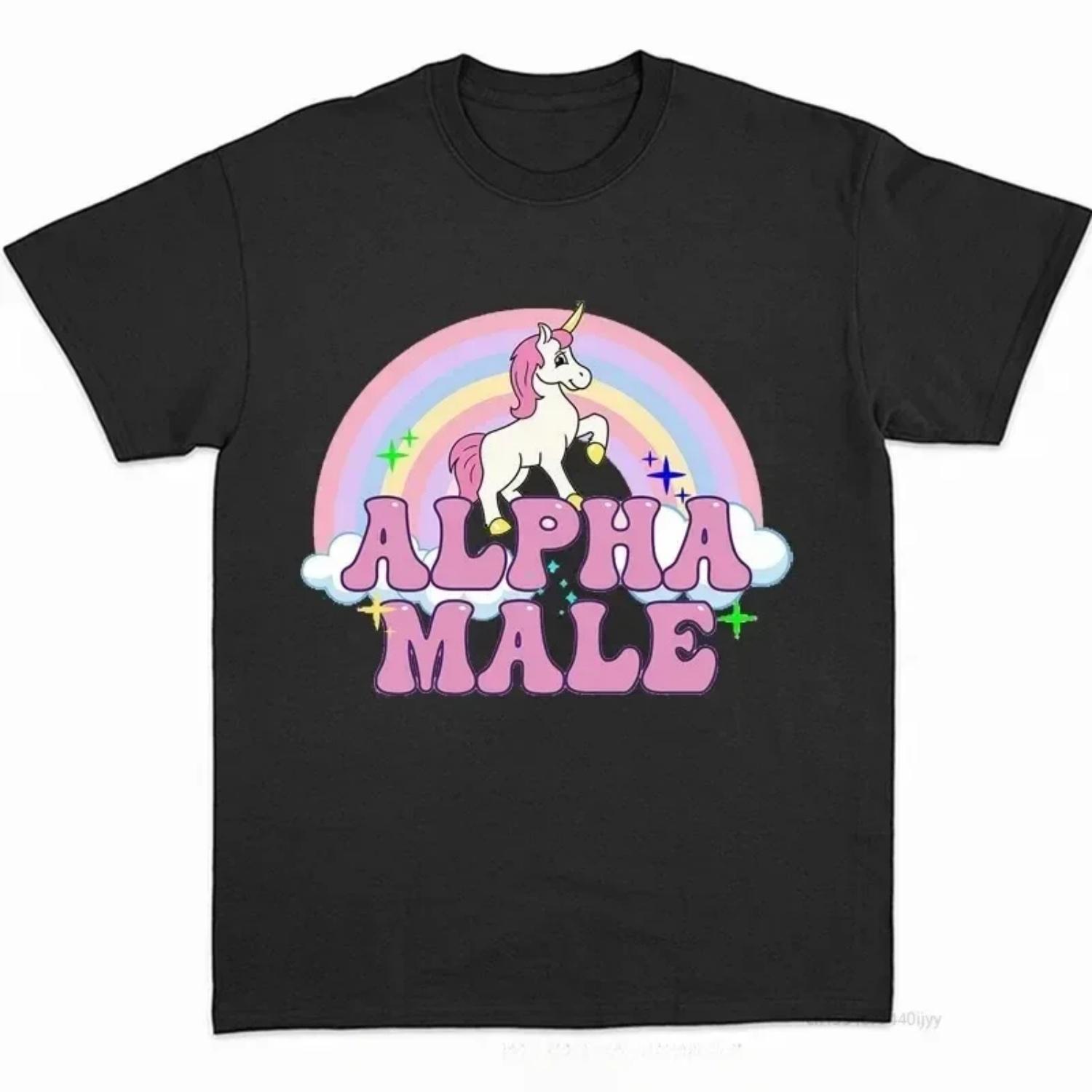 Female unicorn printed T-shirt, rainbow printed tassel shirt, hip-hop aesthetic, neutral aesthetic clothing S чёрный