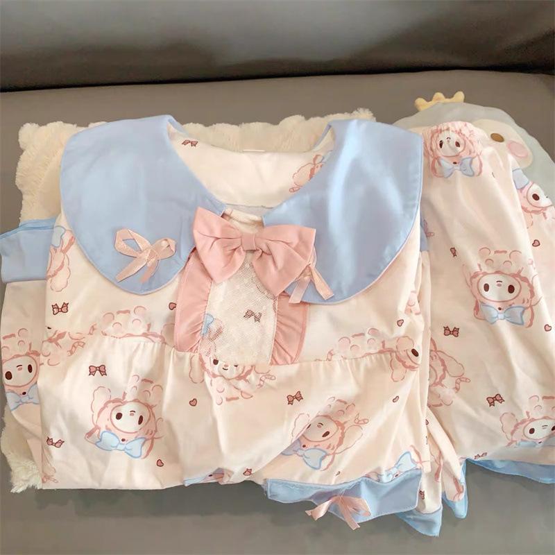 

Japanese full-print Melody pajamas women s summer short-sleeved shorts doll collar set soft cute can be worn outside loungewear S