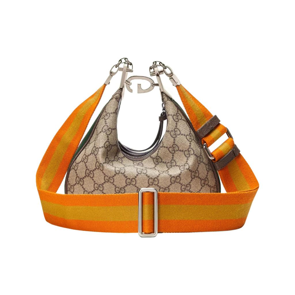 Gucci Attache Palladium Hardware Canvas Leather Trim Dumpling Bag Women Handbags 699409-96GRN-4091