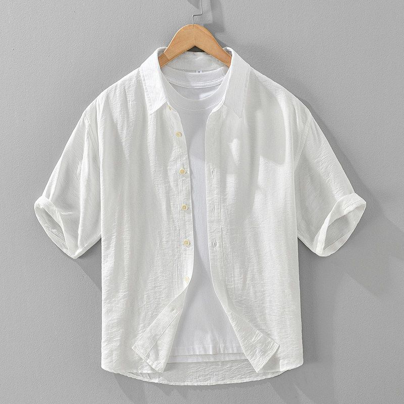 Japanese-Style Casual Fashion Loose Printed Short-Sleeve Shirt for Men, Lightweight Five-Quarter Sleeve Top