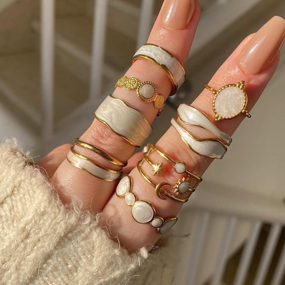 Irregular Finger Rings White Enamel Stacking Rings New Ring Set  for Daily Wear Jewelry