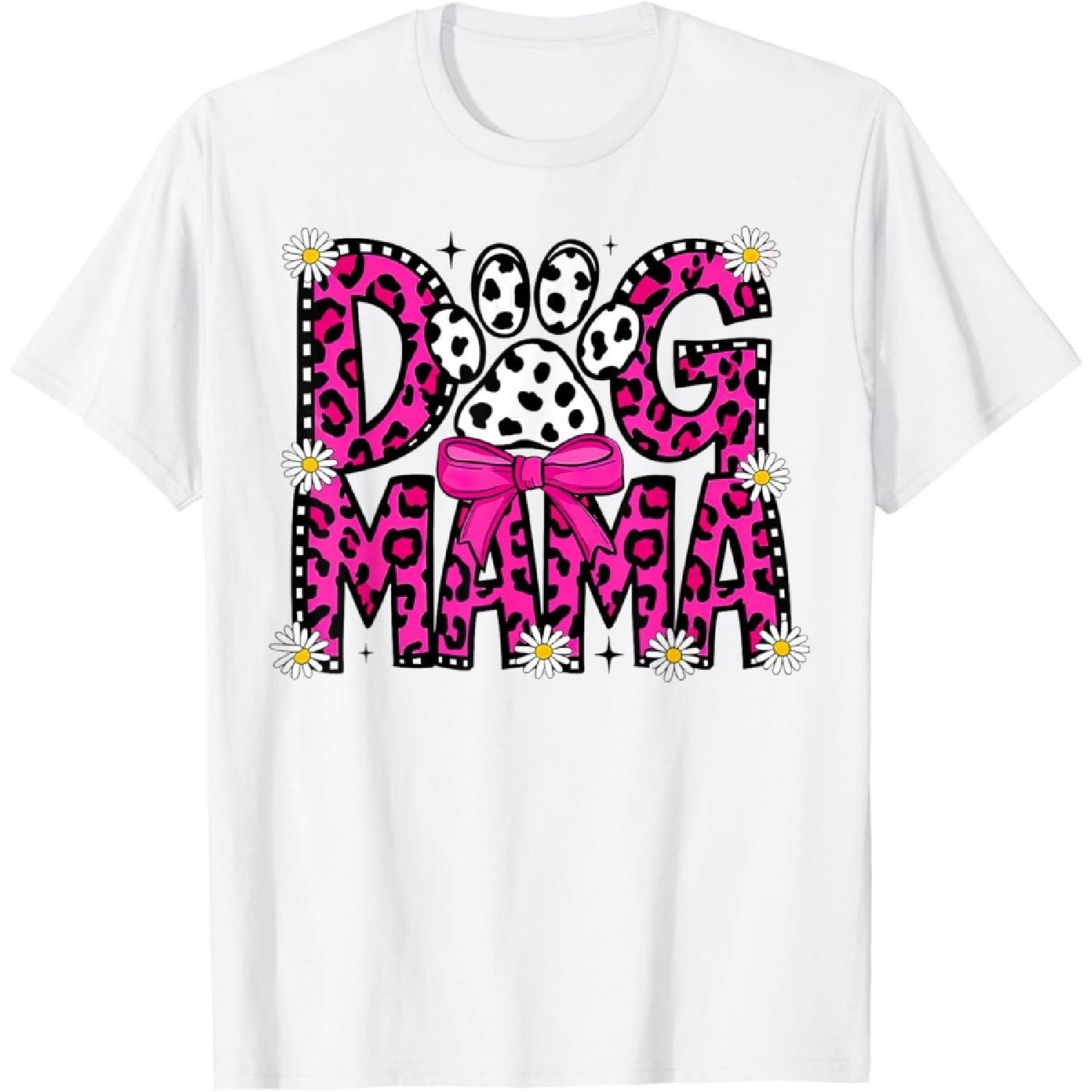 Dog Mama Leopard Print Paw Cute Pet Mom Mother s Day T-Shirt XXXXXL белый