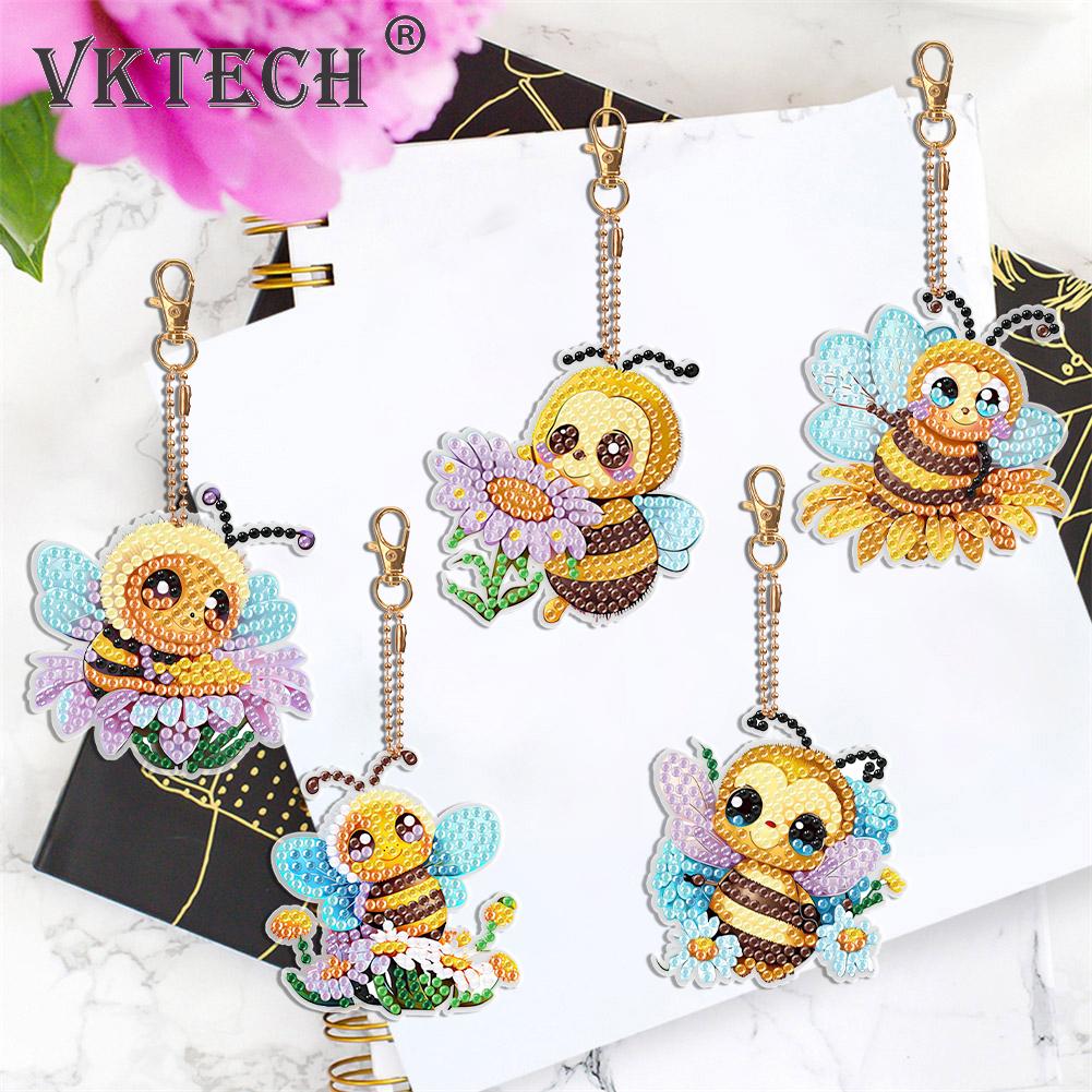 New Full Drill DIY Keychain Diamond Painting Pendant Diamond Mosaic Embroidery Kit Cute Bee Backpack Ornament Gift 5-6Pcs/set