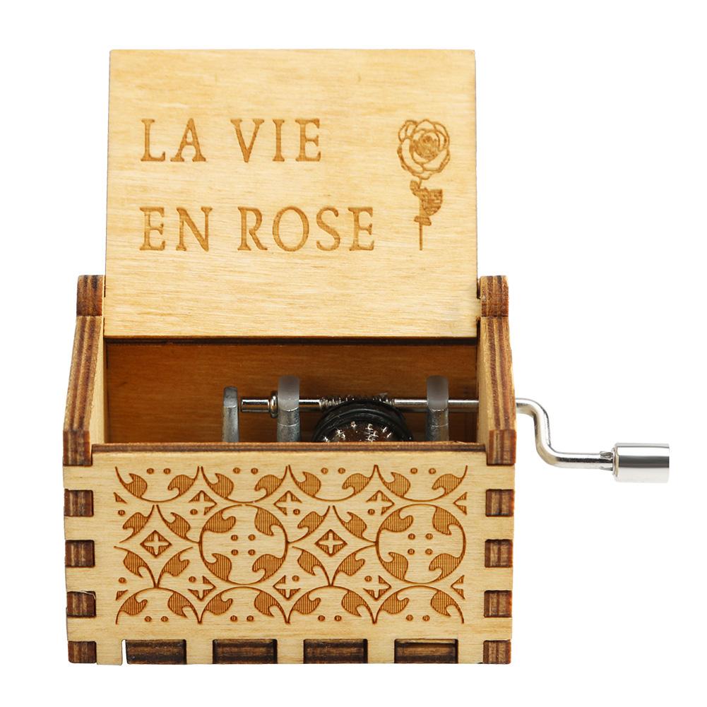 Theme Music Box Carved Wooden Hand Cranked Music Box Moon River La Vie En Rose Fly Me To The Moon Musical Valentine's Day Gift