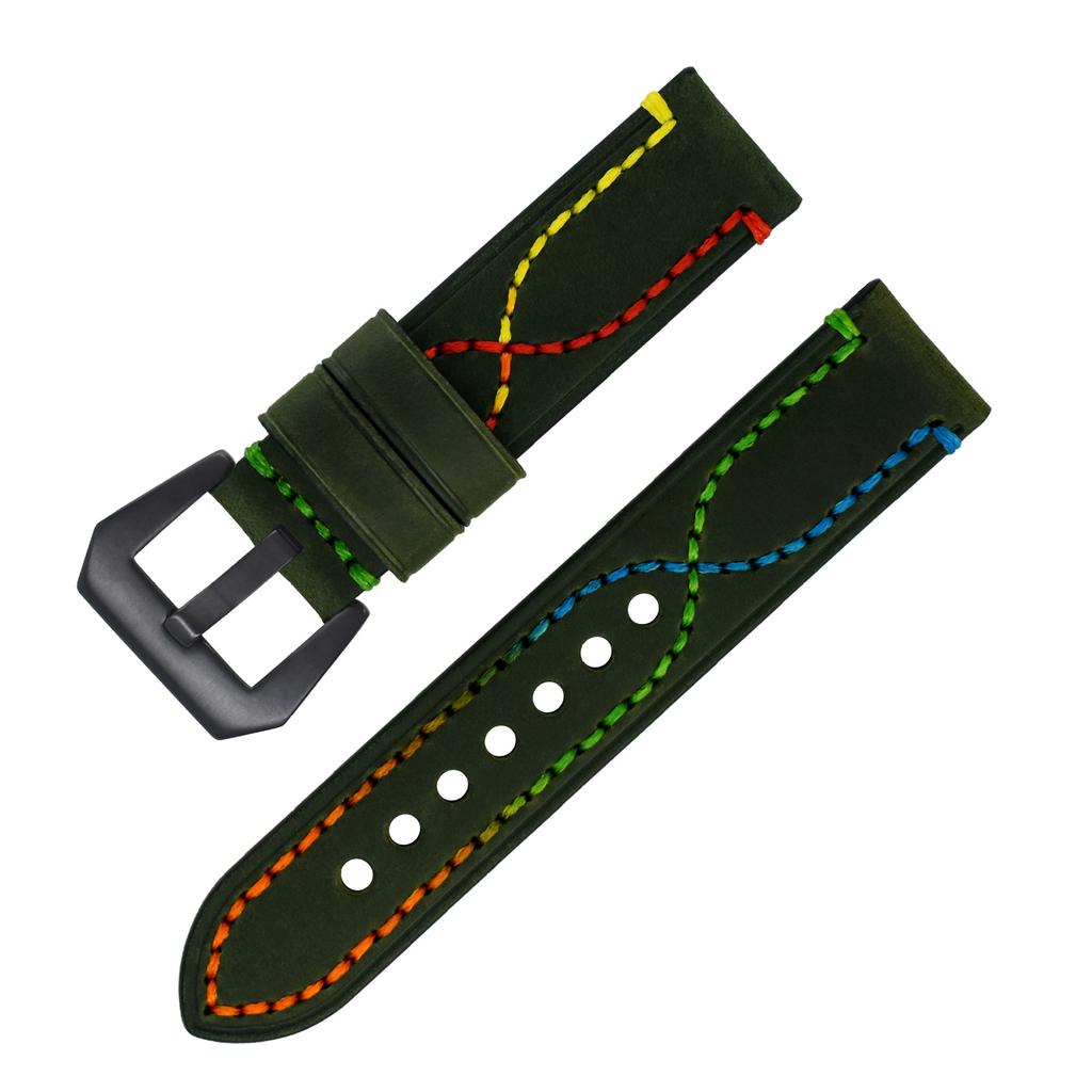 Handmade Color Thread First Layer Crazy Horse Leather Universal Watch Strap Adaptation 18 20 22 24 26mm