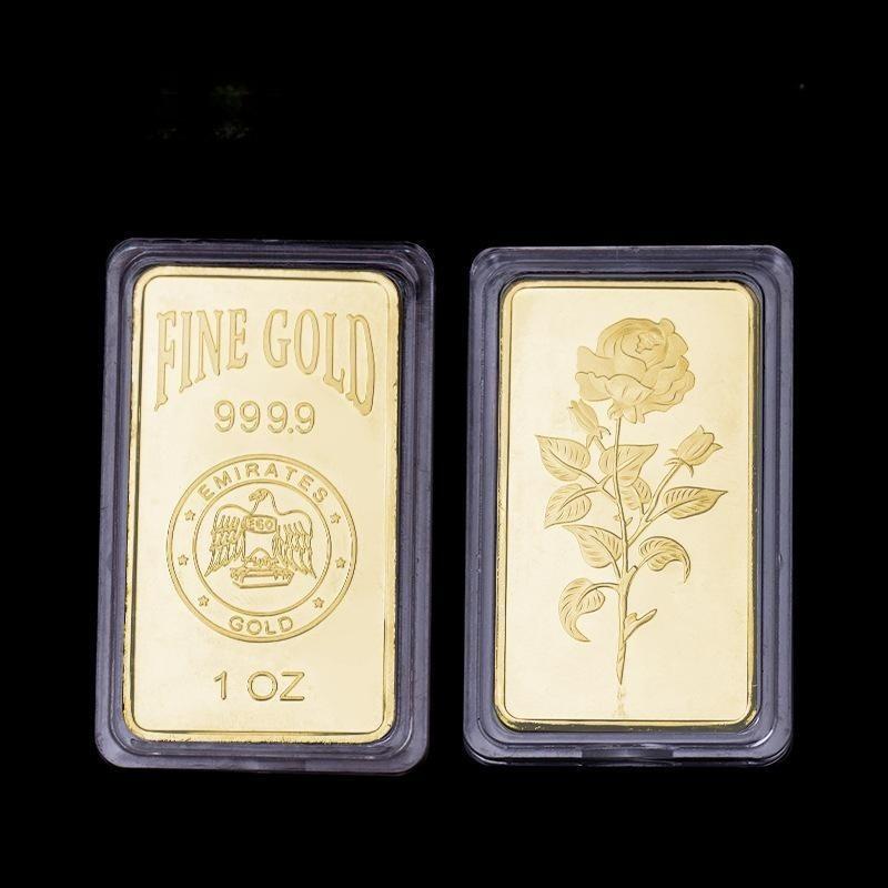 

Пам ятна монета з трояндою, квадратна монета зі срібним покриттям, пам ятна медаль з трояндою, колекція ручної роботи, різдвяний подарунок, наповнювач для панчохи 5 * 3 40g золотий