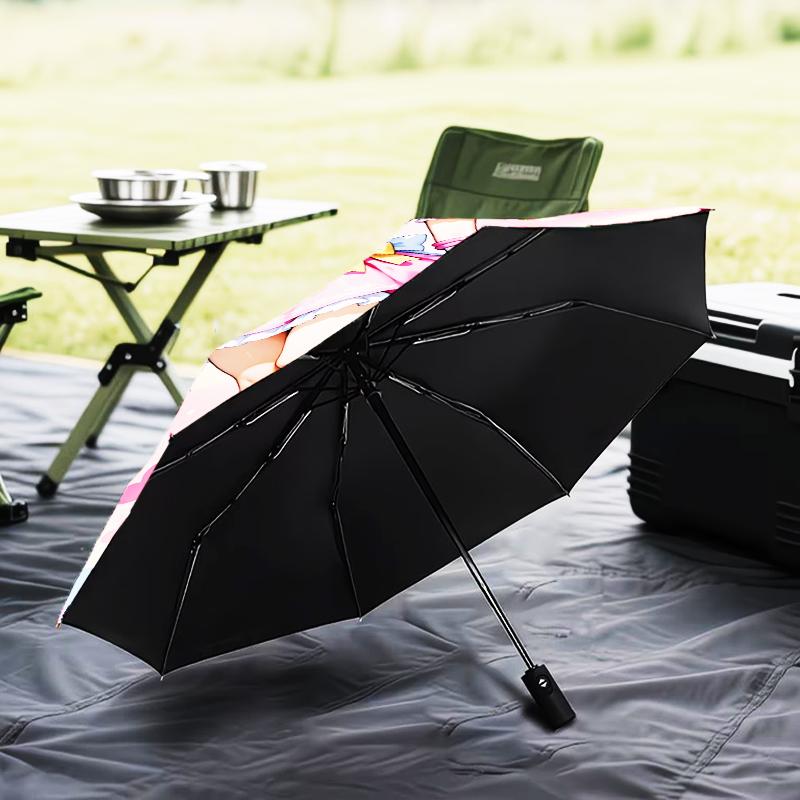 Pink Heart Puella Magi Umbrella Folding Umbrella, Automatic Umbrella 8-Frame for Travel, Camping Use Gift for Halloween Christmas