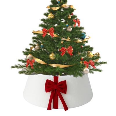 Plush Christmas Tree Collar With Bow Knot Reusable Christmas Tree Stand Skirt Christmas Tree Bow Blanket For Indoor Outdoor