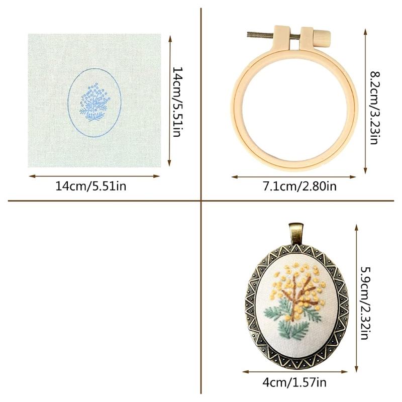 4-Pack Fashion Embroidery Pendant Kit with Scissors Needles Instructions DIY Necklace Art Crafts for Cross Stitch Kits G