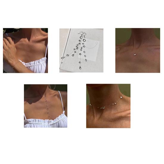 Clear Waterdrop Jewelry Artificial Crystal Glass Round Bead Necklace Tassel Earring Teardrop Beaded Bracelet for Wedding Party