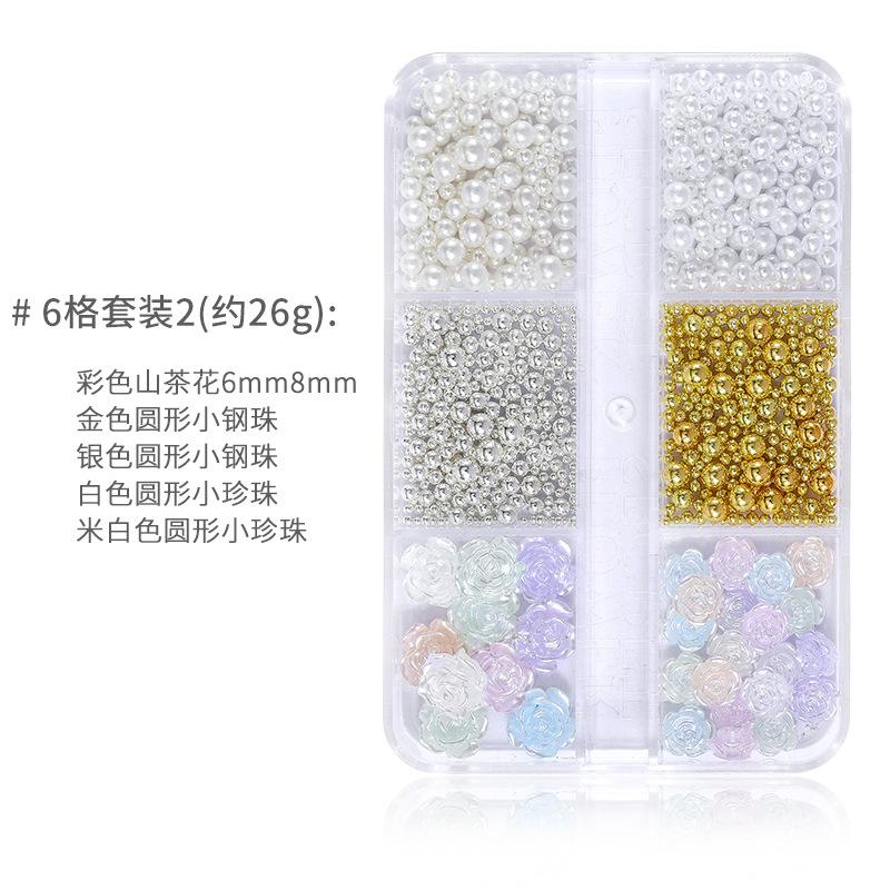 Color Camellia Nail Art Jewelry Diamond Mixed 6 Grid 12 Grid Set Nail Art Ornament Nail Art Accessories Material Pack