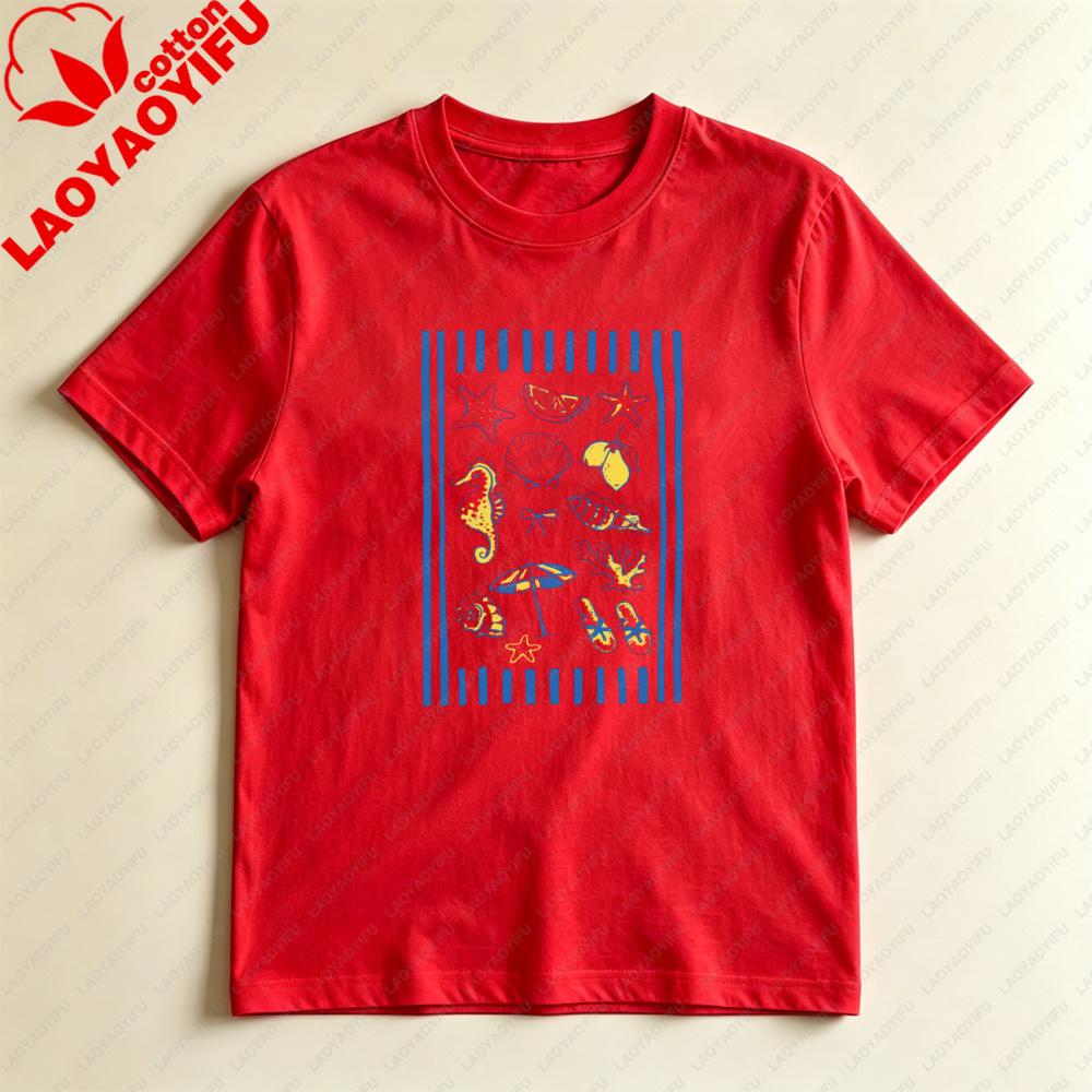 Coastal Nautical Beach Icon Tee Summer Vacation Crewneck Tshirt Nautical Coastal Summer Unisex Fashion Casual Cotton Tops