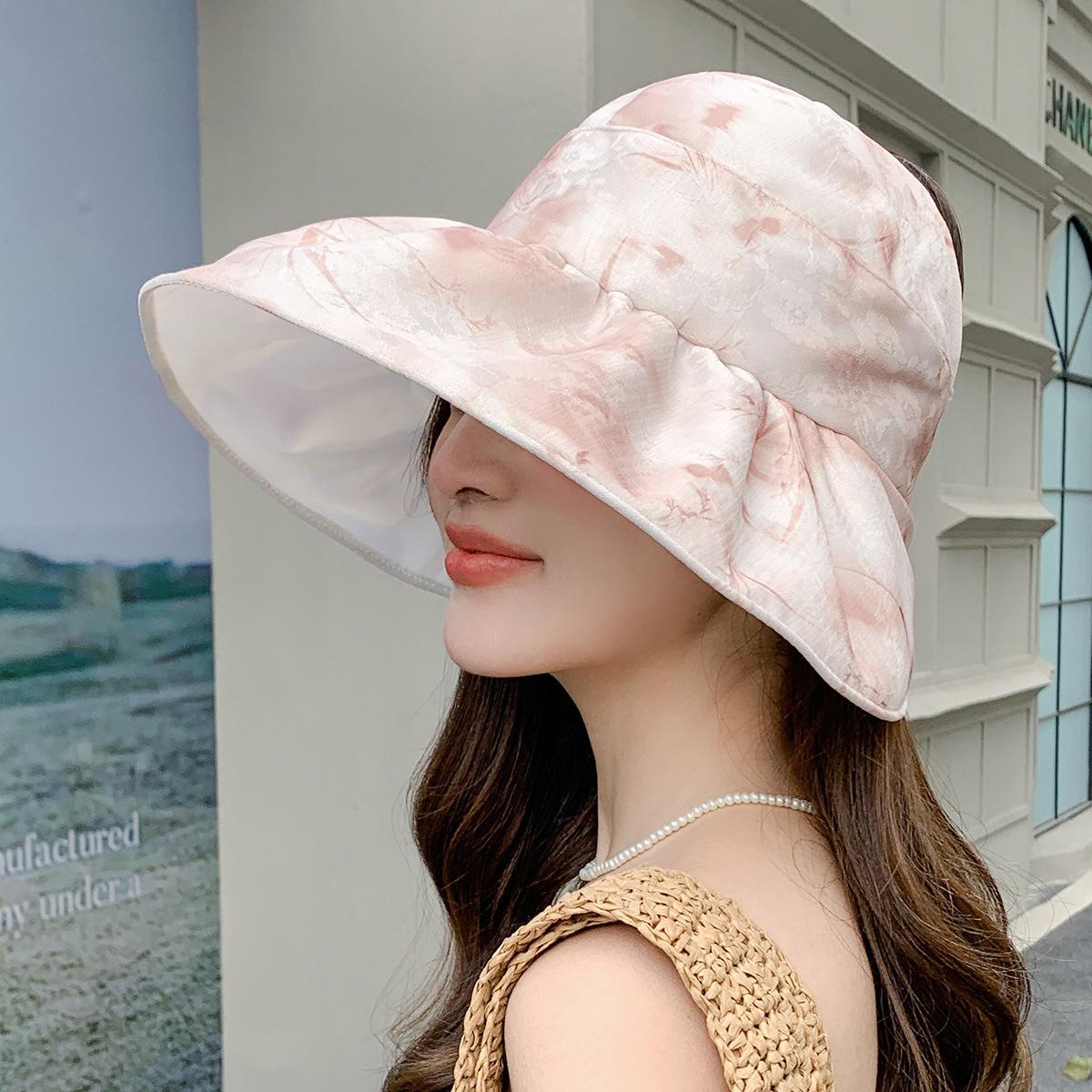 

Sun hat children summer travel big edge face cover sun protection hat fashion printing empty top sun hat breathable and small face Adjustable зелений