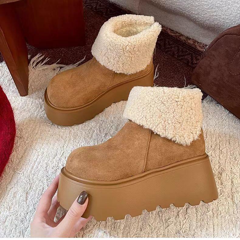 Explosive velvet cotton shoes wasteland wind chic niche thick-soled retro maroon snow boots women's new winter