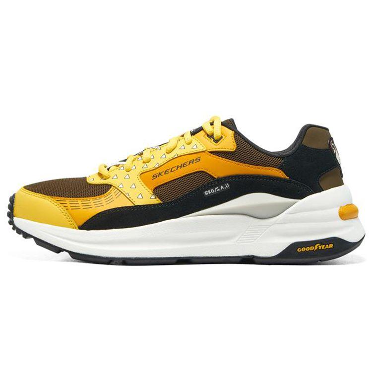 Skechers Global Jogger Fabric Leather Sports Low Top Lifestyle Shoes Men sneakers Black Yellow Brown 894134-ORBK 42.5