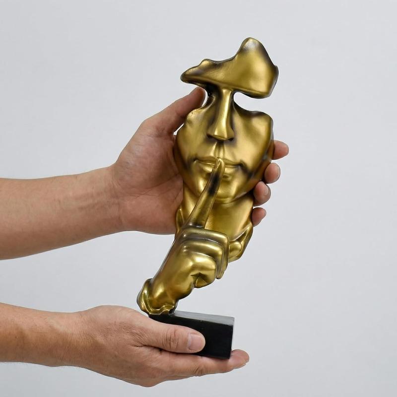 1PC Gold-plated Gold Sculpture, Silence Is Gold Abstract Art Figurine, Resin Statue Ornament