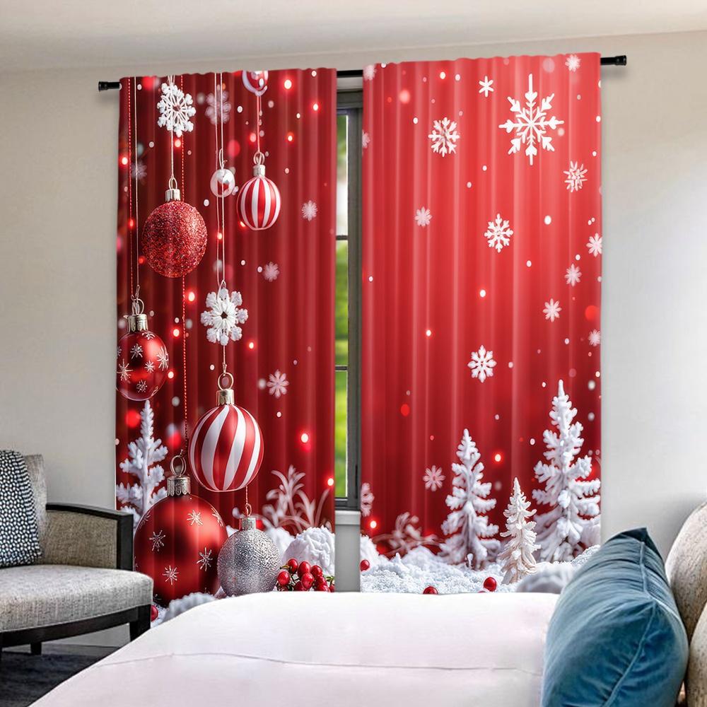 Flat Printing Popular Christmas Curtains Festivewonderland Digital Printed Polyester Drapes Family Party Decoration Use Set Of 2 Made