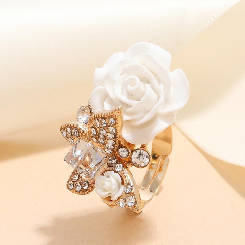 5 Color Women Rose Ring Fashion Exquisite Retro Butterfly Accessories Decorative